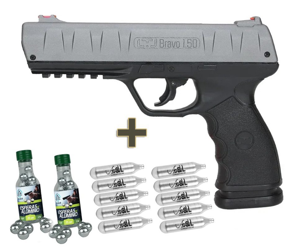 Pistola Pressão CO2 RAM LTL Bravo .50 Metal Slide 19 Jo + CO2 + Munição