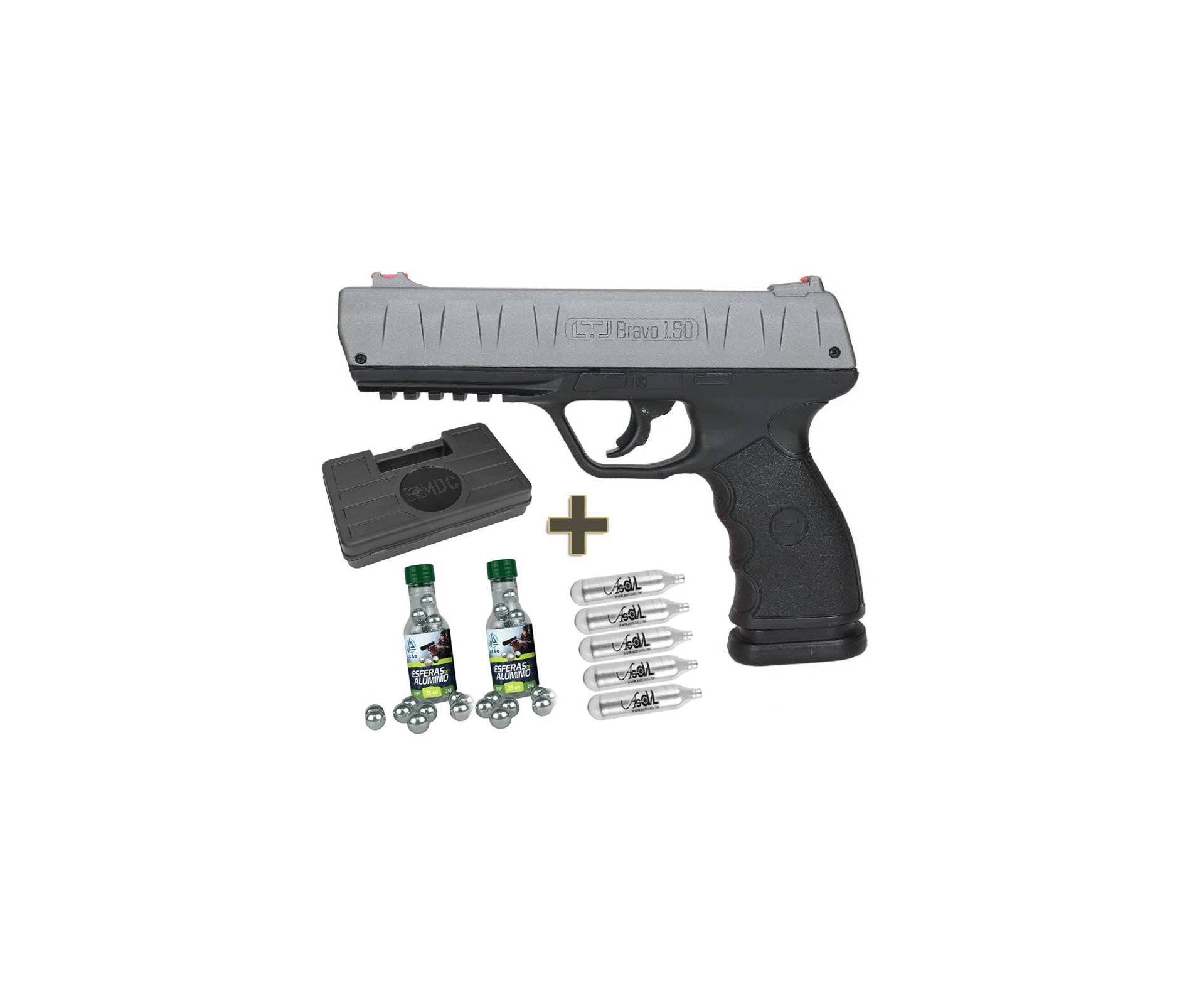 Pistola Pressão CO2 RAM LTL Bravo .50 Metal Slide 19 Joules + CO2 + Esfera de alumínio + Case