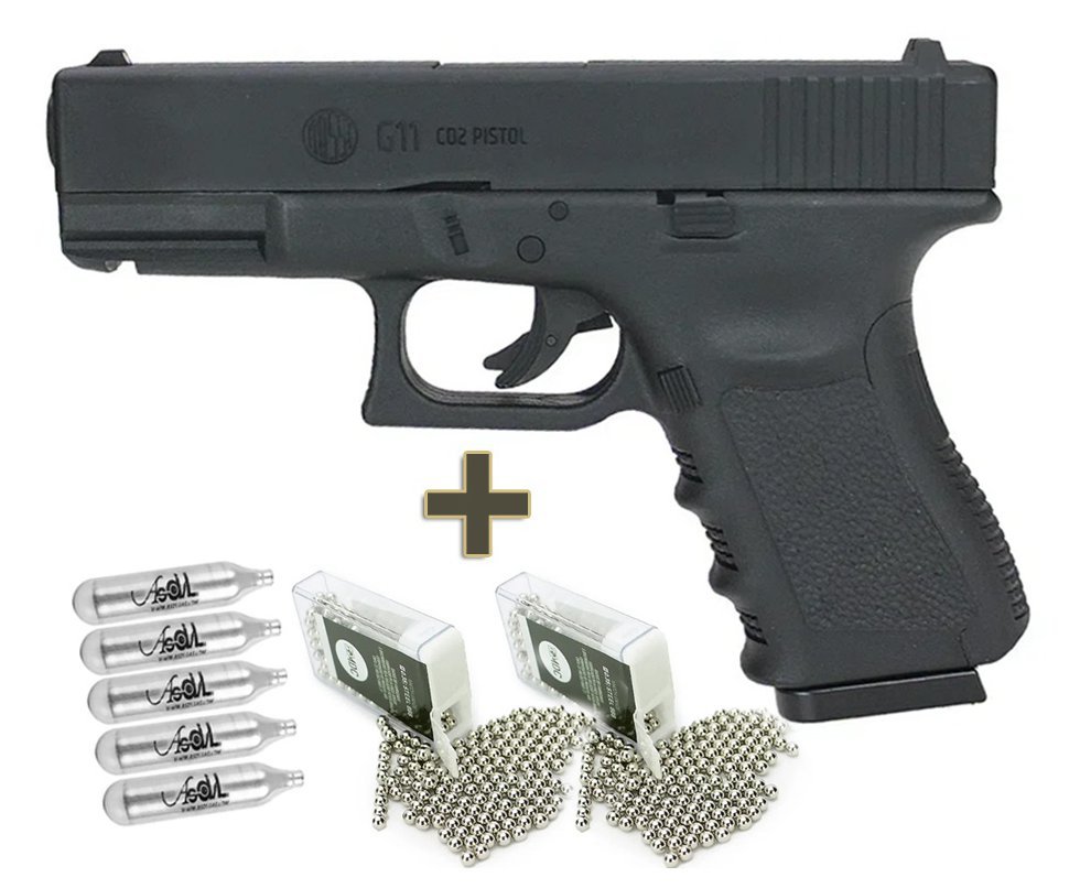 Pistola de Pressão Glock G11 Rossi 6,0mm G19 NBB + CO2 + Esfera de Aço
