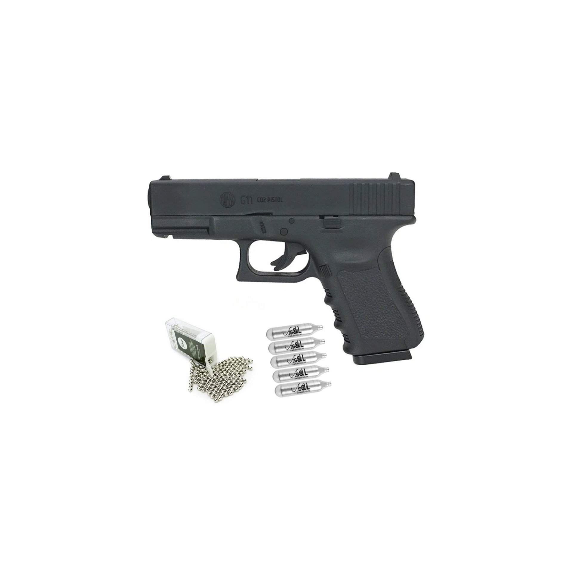 Pistola de Pressão Glock G11 Rossi 4.5mm G19 NBB + CO2 + BBs