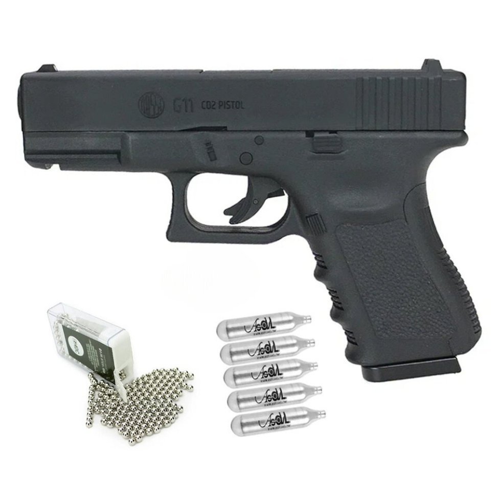 Pistola de Pressão Glock G11 Rossi 4.5mm G19 NBB + CO2 + BBs