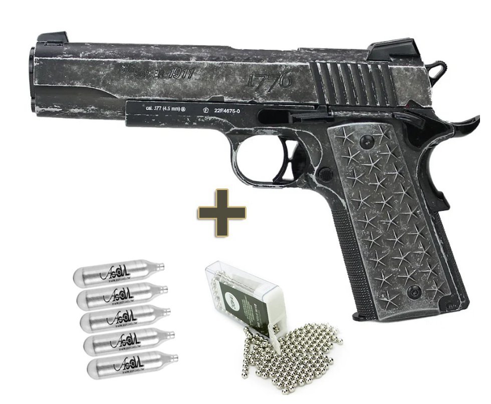 Pistola de Pressão CO2 Sig Sauer 1911 Blowback WE Full Metal 4.5mm Licenciada + CO2 + Esfera de aço