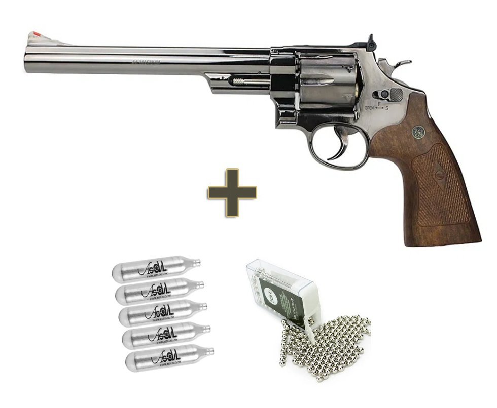 Revolver de Pressão CO2 Smith & Wesson 8" 44 Magnum M29 4,5 Full Metal Licenciado + Co2 + Esfera de aço