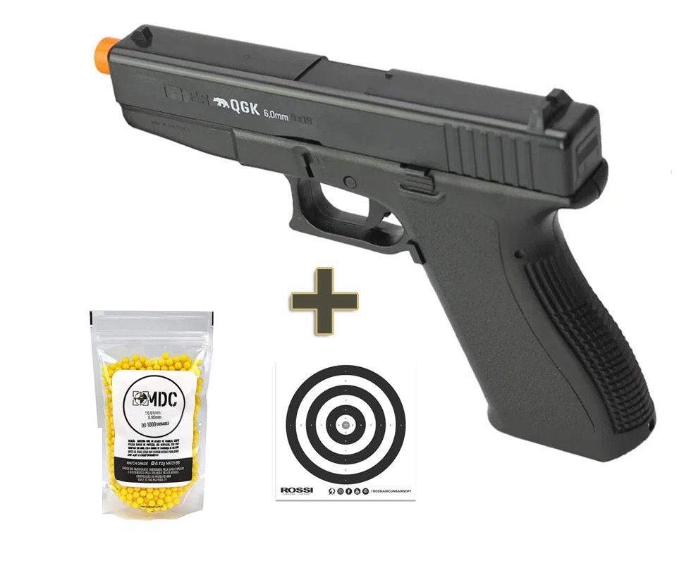 Pistola de Airsoft Glock G23 S23 Spring 6mm - QGK + BBs + Alvos