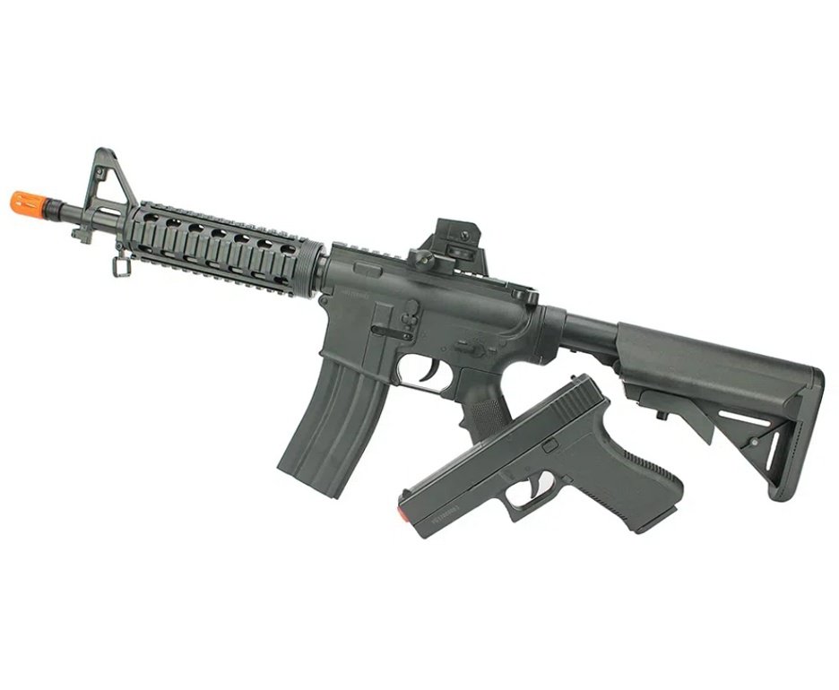 Kit Rifle M4 E Pistola V307 De Airsoft Vigor Vg Spring Rossi 6mm + BBS