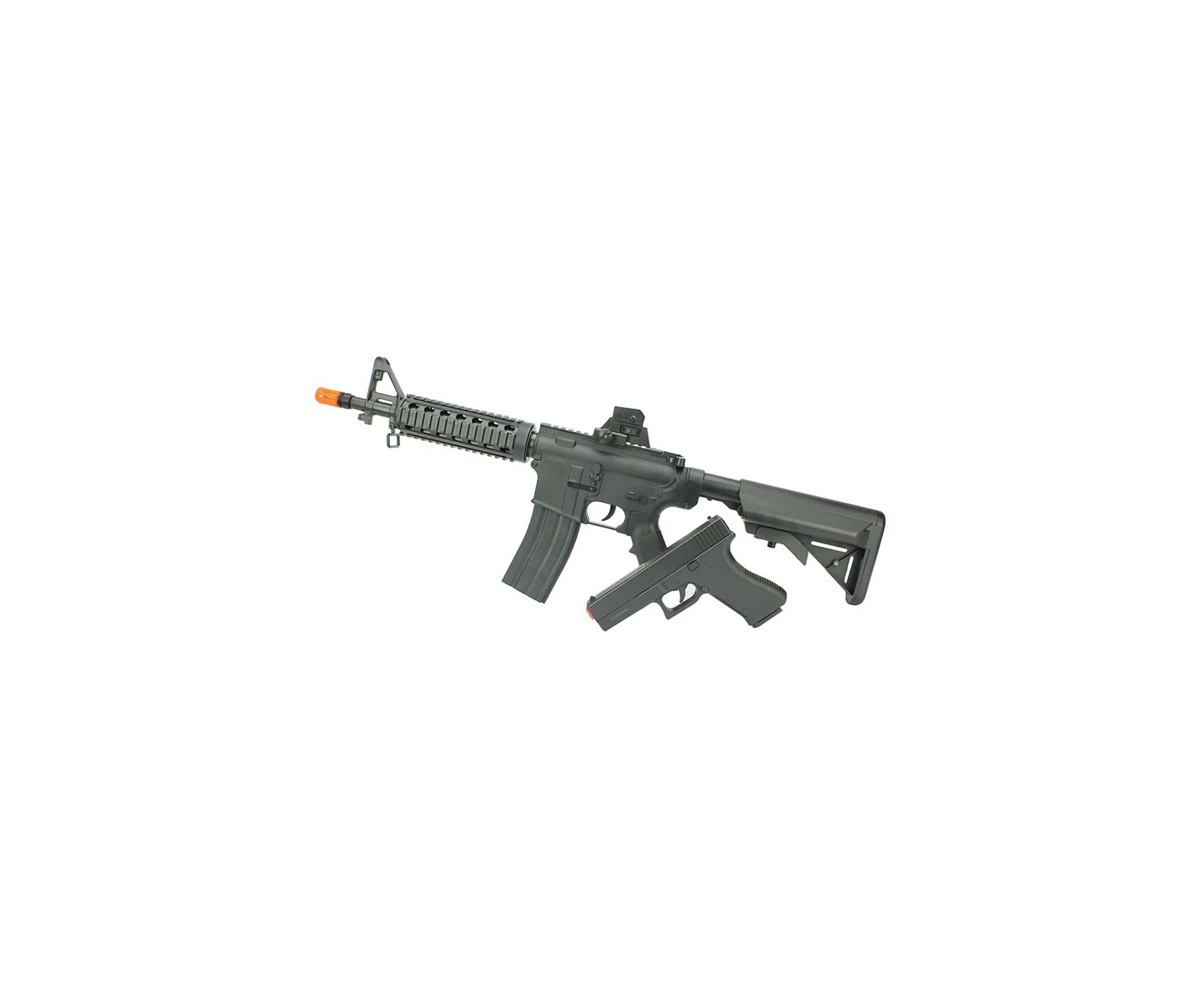 Kit Rifle M4 E Pistola V307 De Airsoft Vigor Vg Spring Rossi 6mm + BBS