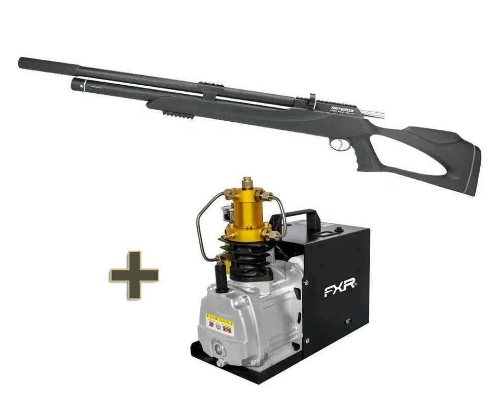 Carabina de Pressão PCP M25 Thunder Black 6.35mm .25 Artemis FXR + Compressor para PCP e Cilindros de Scuba até 4500PSI 300Bar 30MPA 110V - FXR Arms