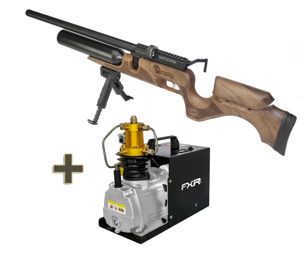Carabina De Pressão Pcp Puncher Bighorn 10 Tiros 6.35mm Kral Arms + Compressor para PCP e Cilindros de Scuba até 4500PSI 300Bar 30MPA 110V - FXR Arms