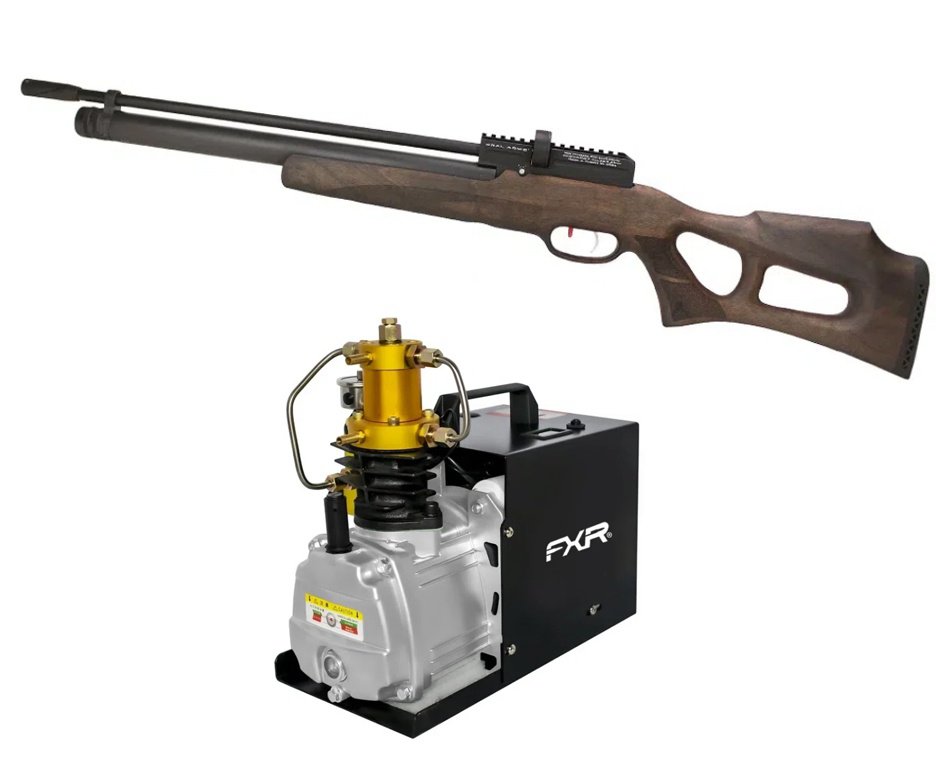 Carabina de Pressão PCP Kral Puncher Nish W 6,35mm- FXR + Compressor para PCP e Cilindros de Scuba até 4500PSI 300Bar 30MPA 110V - FXR Arms
