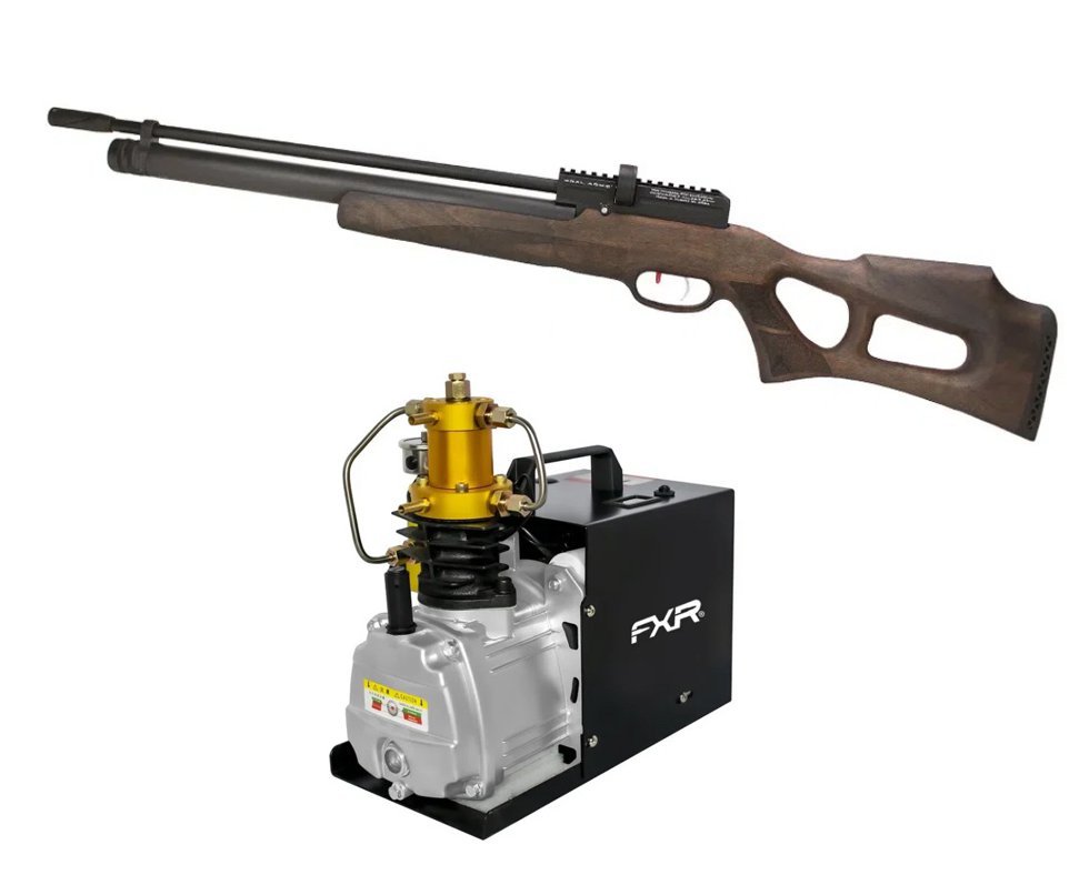 Carabina de Pressão PCP Kral Puncher Nish W 6,35mm- FXR + Compressor para PCP e Cilindros de Scuba até 4500PSI 300Bar 30MPA 110V - FXR Arms