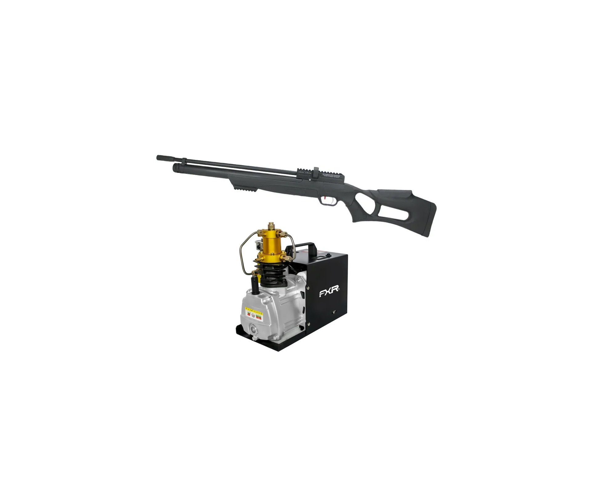 Carabina de Pressão PCP Kral Puncher Nish Sinthetic 6.35mm - FXR + Compressor para PCP e Cilindros de Scuba até 4500PSI 300Bar 30MPA 110V - FXR Arms