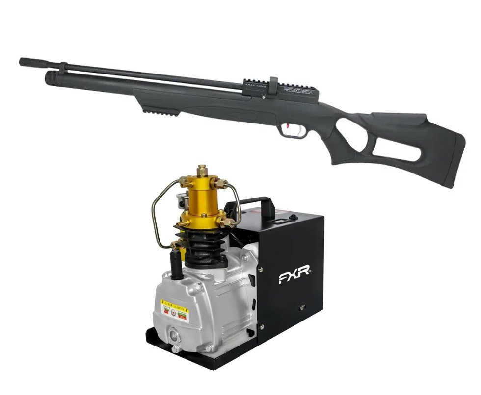 Carabina de Pressão PCP Kral Puncher Nish Sinthetic 6.35mm - FXR + Compressor para PCP e Cilindros de Scuba até 4500PSI 300Bar 30MPA 110V - FXR Arms