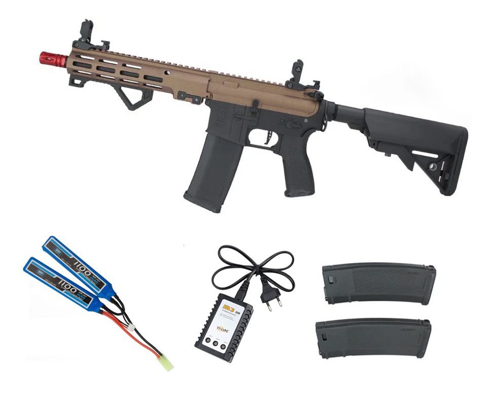 Rifle de Airsoft Aeg M4 M-Lok SA-E23 RRA Chaos Bronze EDGE 2.0 - Specna Arms + Bateria 7.4v - 1100mah + Carregador