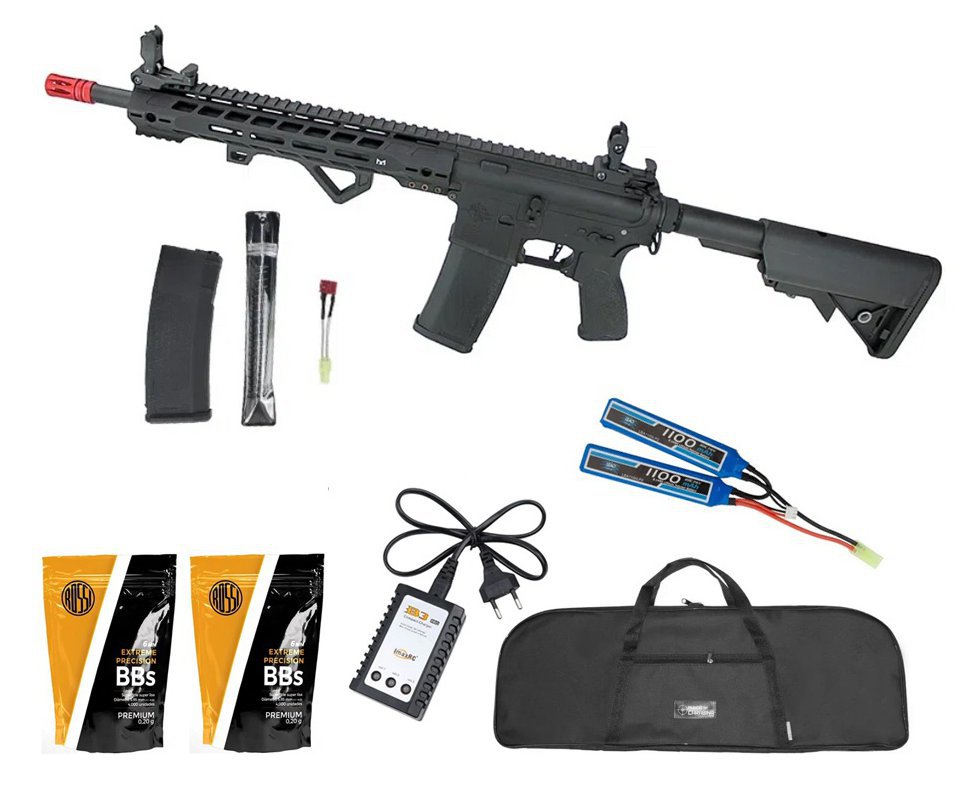 Rifle de Airsoft AEG M4 M-Lok SA-E14 RRA Gatilho Eletrônico Black Edge 2.0 - Specna Arms + Bateria lipo 7.4 + Bateria + Capa + BBs