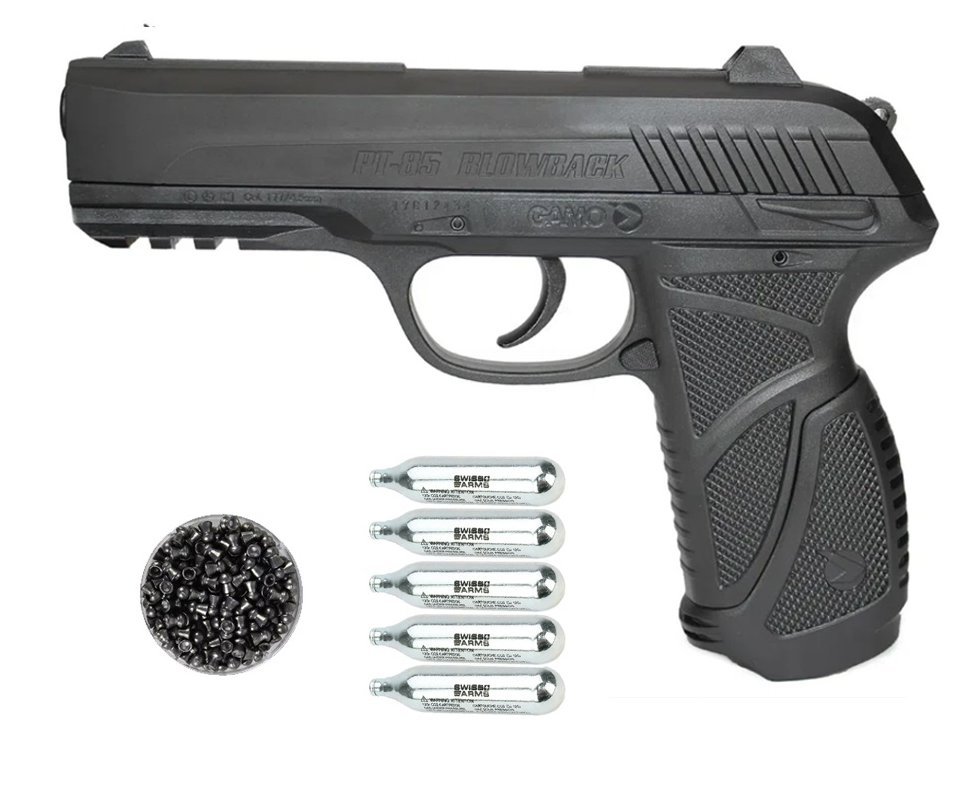 Pistola De Pressão Gamo Co2 Pt-85 Blowback Slide Metal 4.5mm + Co2 + Chumbinho