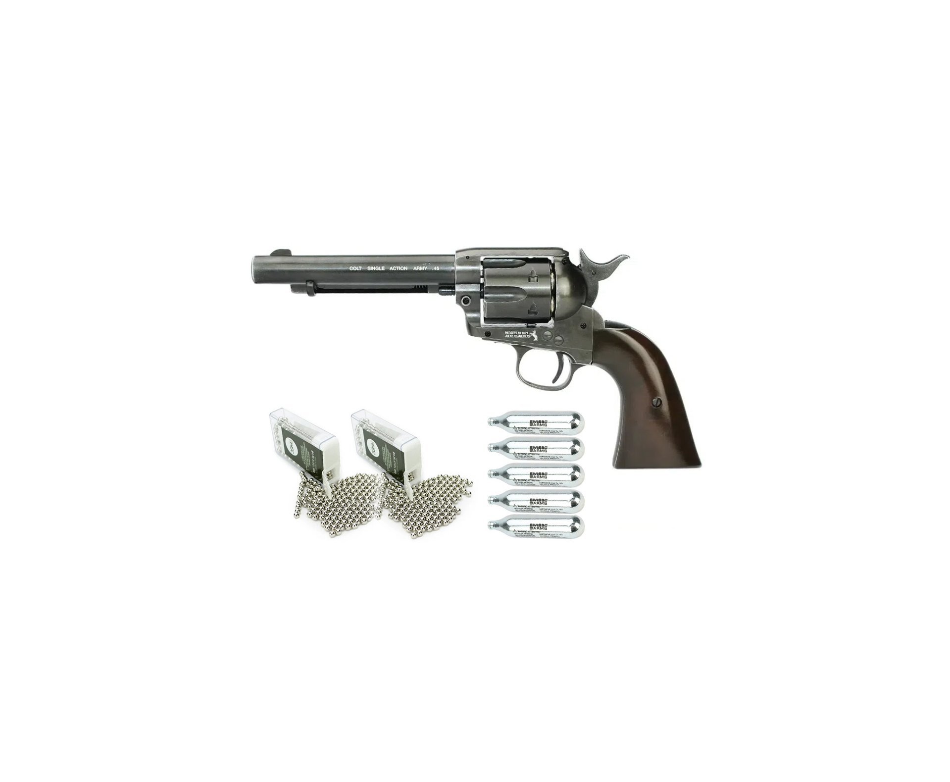 Revólver De Pressão Co2 Colt 45 Saa Faroeste Full Metal Cal 4,5mm + Co2 + Esfera de aço