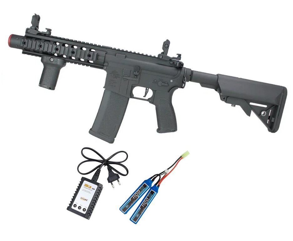 Rifle de Airsoft AEG M4 RIS Silencer SA-E05 RRA Black E-Series - Specna Arms + Bateria + Carregador