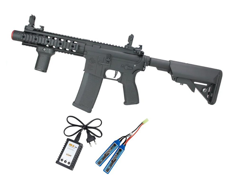 Rifle de Airsoft AEG M4 RIS Silencer SA-E05 RRA Black E-Series - Specna Arms + Bateria + Carregador