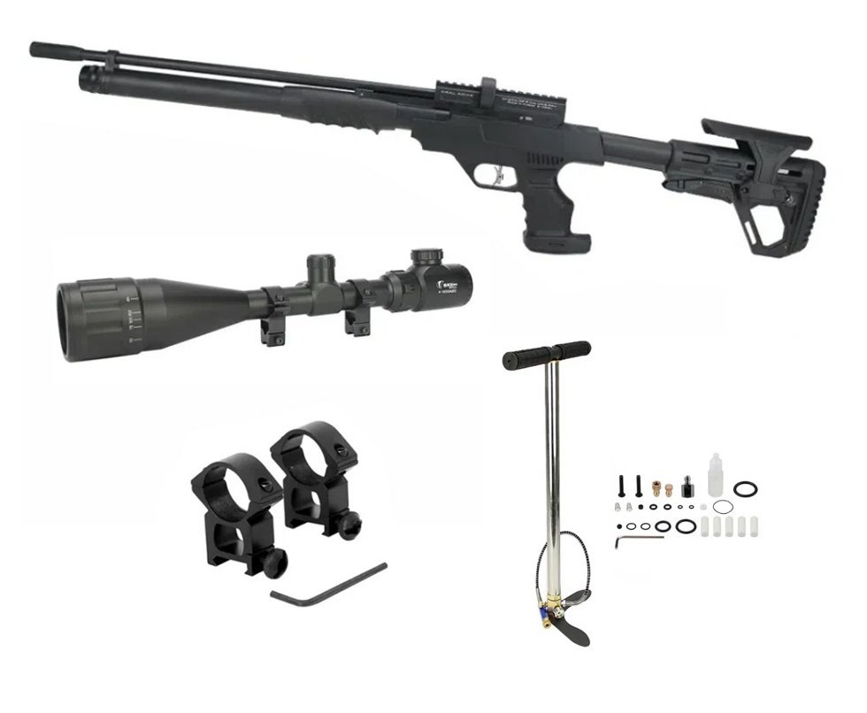 Carabina de Pressão PCP Puncher Rambo S. Black 5.5mm - Kral Arms + Bomba + Luneta 4-16x50 + Mount 22