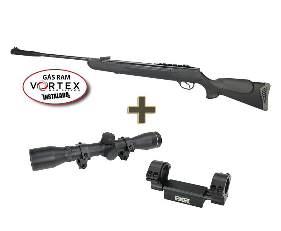 Carabina de Pressão Hatsan HT 125 Gas Ram Vortex 6.35mm Rossi + Luneta 4x32 + Mount Anti Impacto