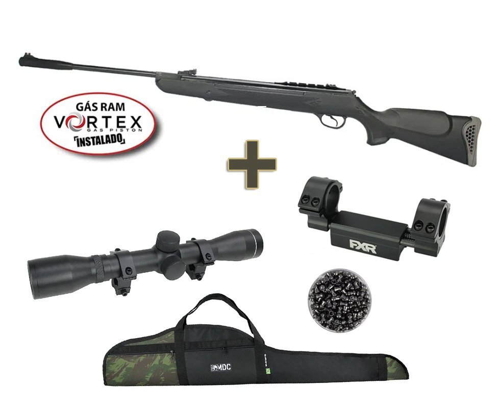 Carabina de Pressão Hatsan HT 125 Gas Ram Vortex 6.35mm Rossi + Luneta 4x32 + Mount Anti impacto + Capa + Chumbo