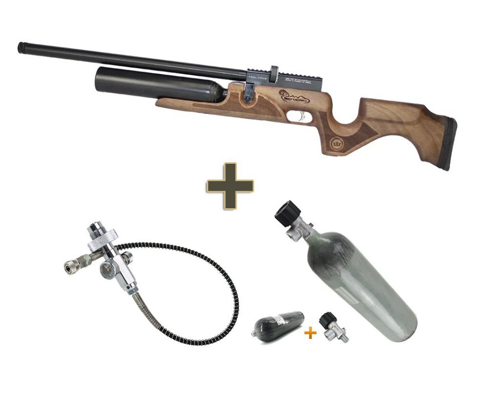 Carabina De Pressão Kral Arms Pcp Puncher Bighorn Madeira 07 Tiros 9mm + Scuba + Estação de Recarga