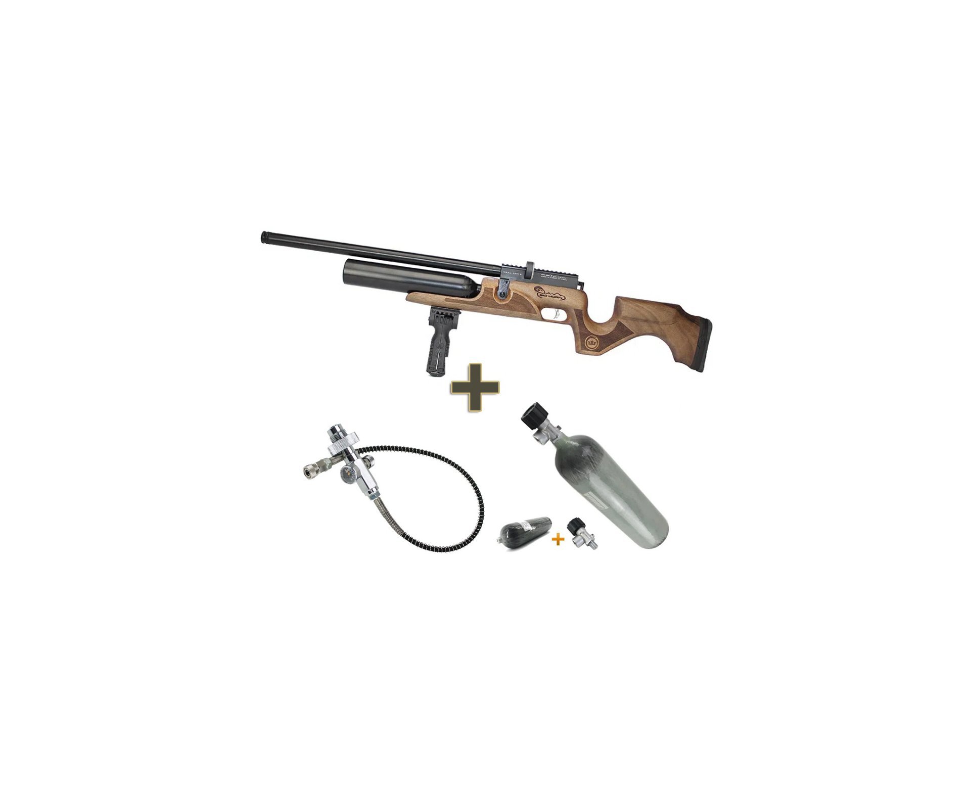 Carabina De Pressão Pcp Puncher Bighorn Madeira 09 Tiros 7.62mm Kral Arms + Scuba + Estação de recarga