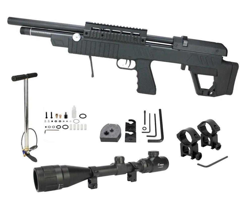 Carabina de Pressão PCP Beeman 13625 VR Bull PUP 5.5mm com Válvula Reguladora + Bomba + Luneta 4-16x40 + Mount 22mm
