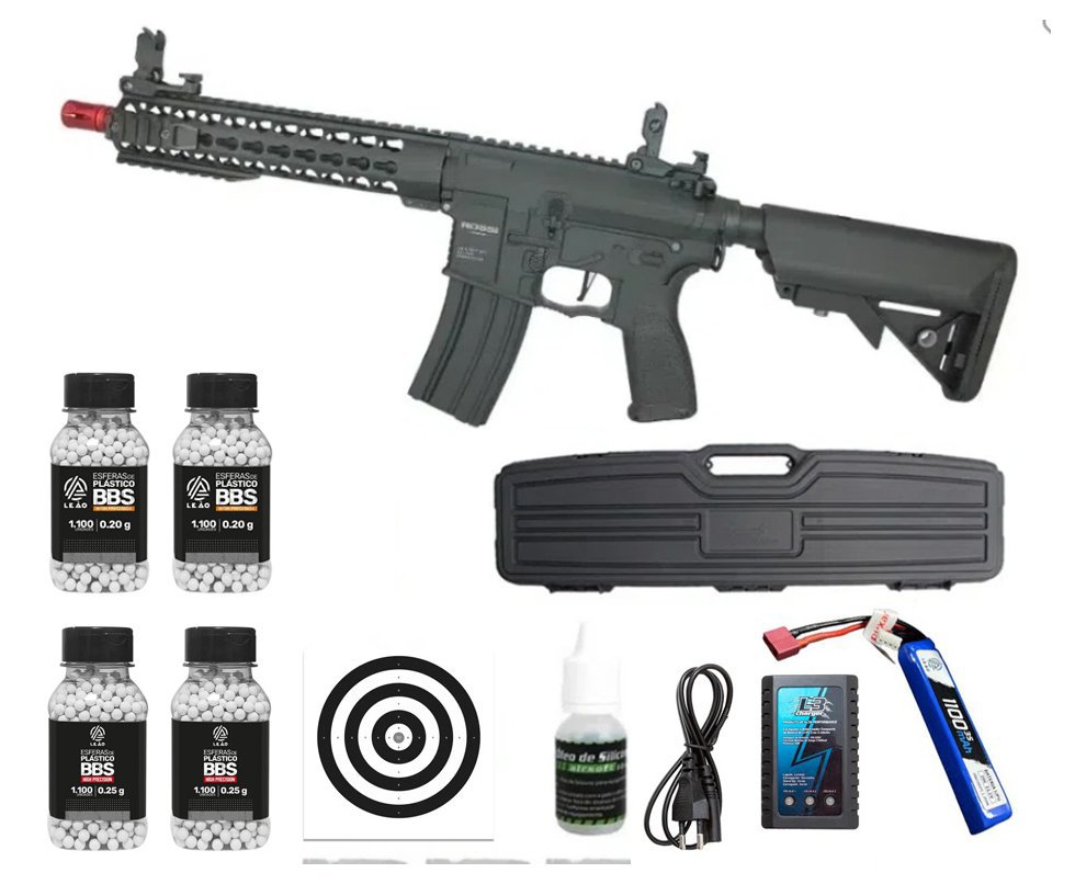 Rifle de Airsoft AR15 Neptune 10" Short ET Keymod 6mm Rossi + Case Rígido + BBs 0,20 + BBs 0,25 + Óleo de Silicone + Alvos