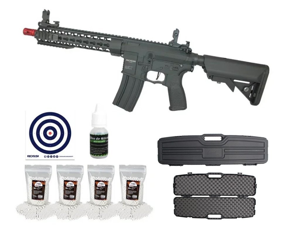Rifle de Airsoft AR15 Neptune 10" Short ET Keymod 6mm Rossi + Case Rígido + BBs 0,20 + BBs 0,25 + Óleo de Silicone + Alvos