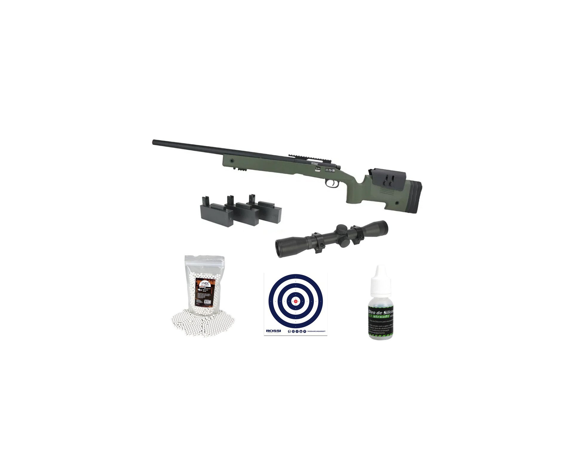 Sniper de Airsoft M40 SA-S02 Core S-Series Verde Oliva - Specna Arms + Luneta 4x32 + BBs + Oleo de silicone + Alvos