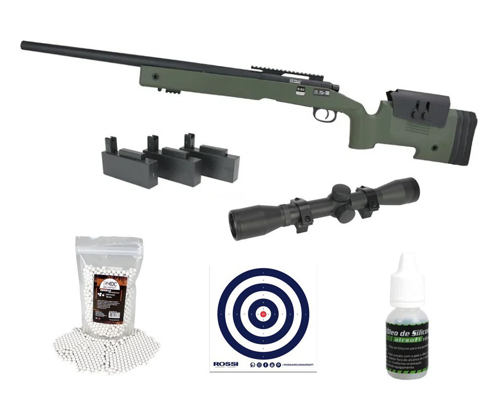 Sniper de Airsoft M40 SA-S02 Core S-Series Verde Oliva - Specna Arms + Luneta 4x32 + BBs + Oleo de silicone + Alvos