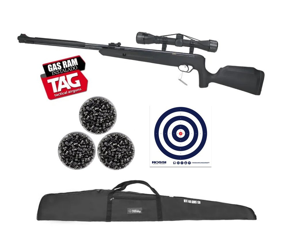 Carabina de Pressão Naja 2.0 Gás Ram Nitro 5.5mm Cano Fixo - TAG + Luneta 4x32 + Capa + Chumbinho + Alvos