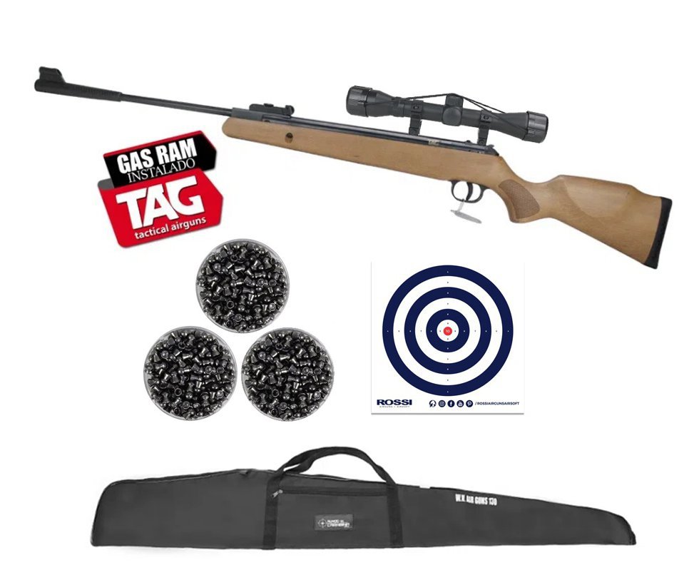 Carabina de Pressão Montana 5,5mm Gas Ram Madeira SPA by TAG + Luneta 4x32 + Capa + Chumbinho + Alvos