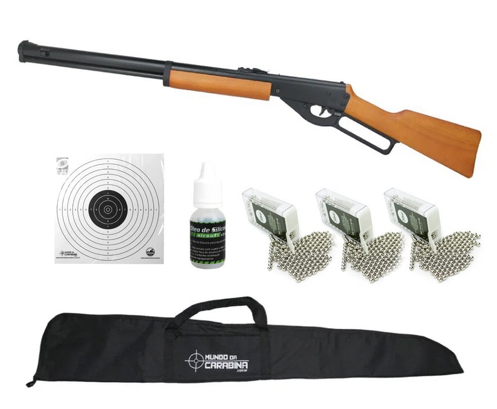 Carabina De Pressão Western Cowboy Under Lever - TAG + Capa + 3CX de Esferas + Alvos + Óleo de silicone