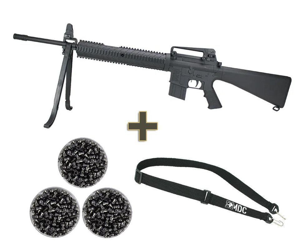 Carabina de Pressão EKOL M16 RIS MC550 Nitro 5.5mm Tactical + Chumbinho + Bandoleira