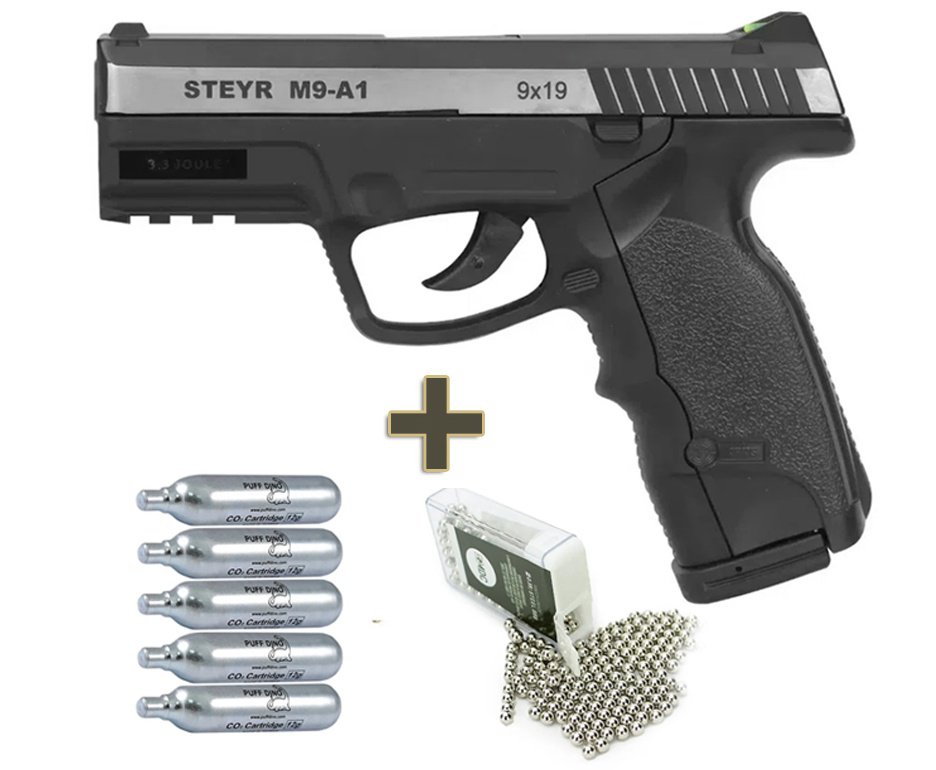 Pistola de Pressão C02 ASG Steyr M9-AI Dual Tone Slide Metal 4.5mm + Co2 + Esferas de Aço