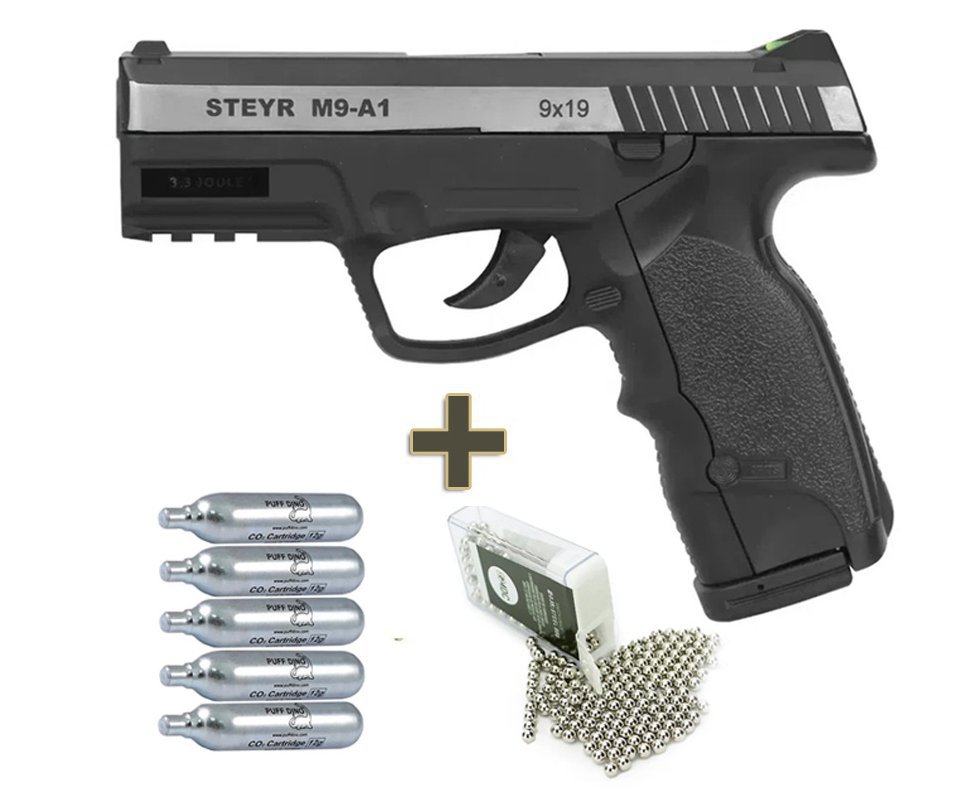 Pistola De Pressão Co2 Asg Steyr M9-ai Dual Tone Slide Metal 4,5 + Co2 + Esferas de aço