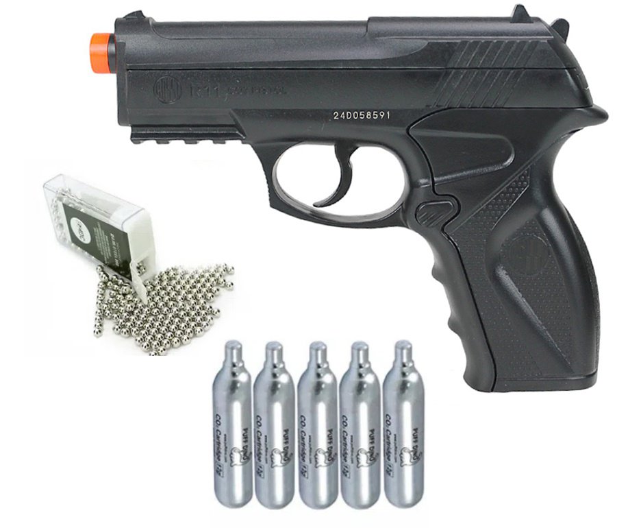 Pistola de Pressão CO2 C11 Esferas de Aço 6mm - Wingun + CO2 + Esferas de Aço