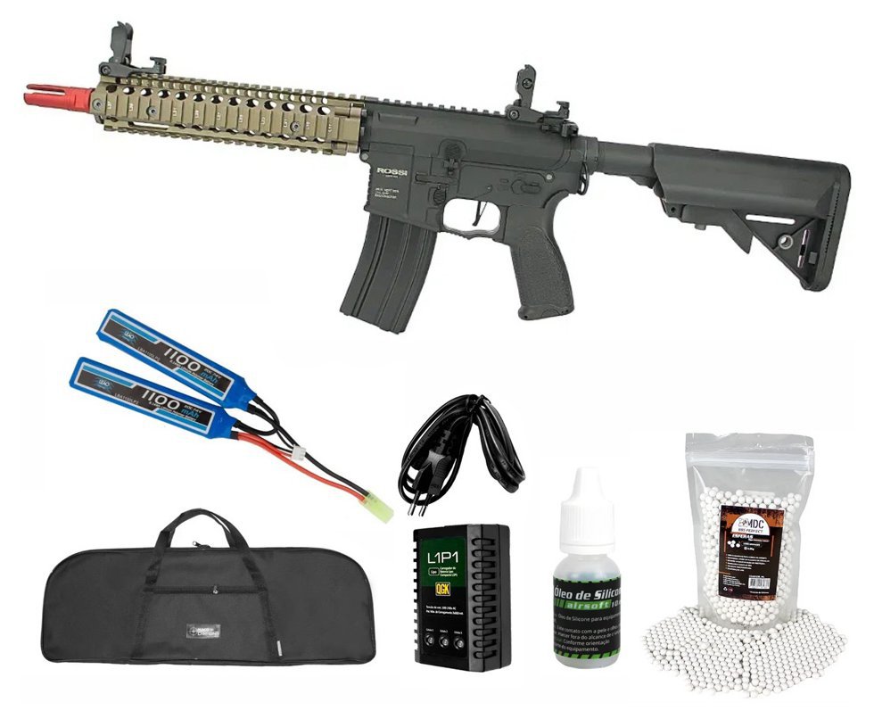 Rifle de Airsoft AEG AR15 Neptune 9" Marsoc 6mm com Gatilho ET + Bateria + Carregador + Capa + BB's + Óleo de Silicone