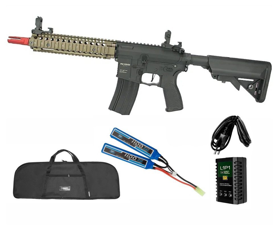 Rifle de Airsoft AEG AR15 Neptune 9" Marsoc 6mm com Gatilho ET + Bateria + Bateria + Capa