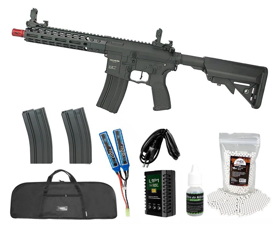 Rifle de Airsoft AEG AR15 Neptune 9" PMC Gatilho ET Elétrico 6 mm + Bateria + Carregador + Capa + BB's + Óleo de Silicone