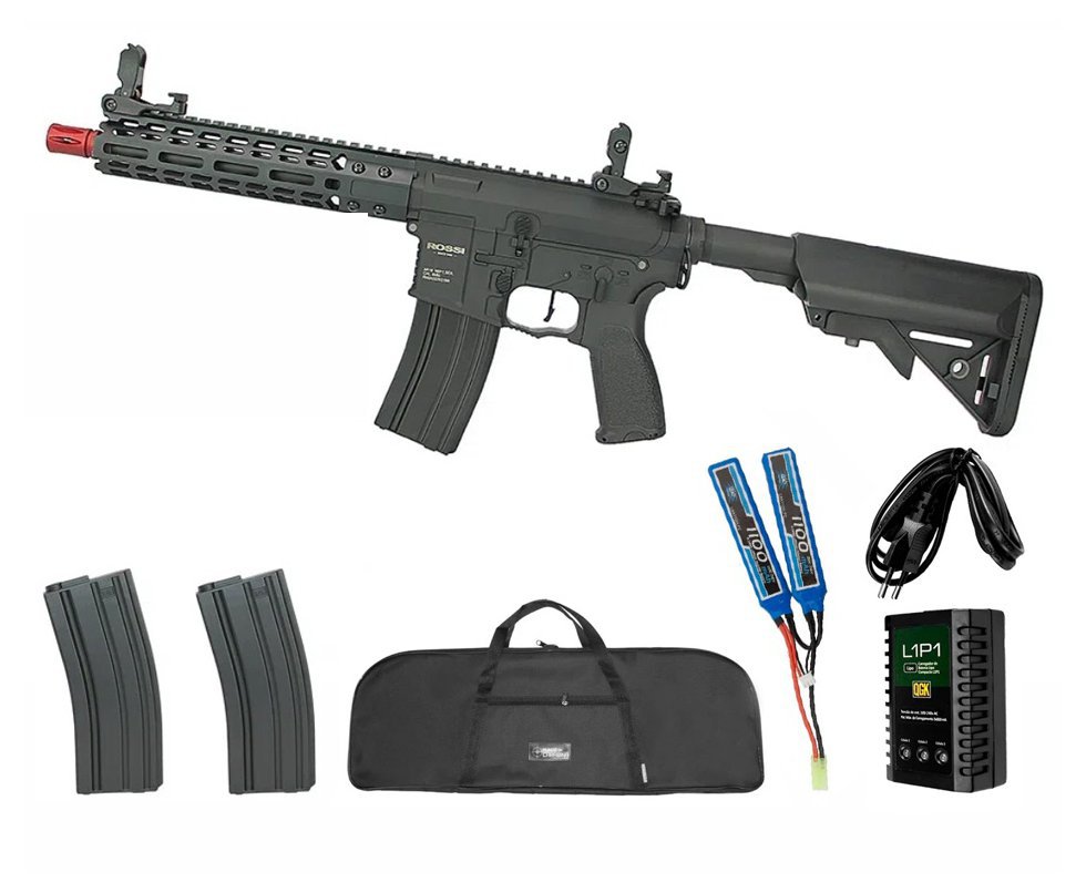Rifle de Airsoft AEG AR15 Neptune 9" PMC Gatilho ET Elétrico 6mm + Bateria + Carregador + Capa