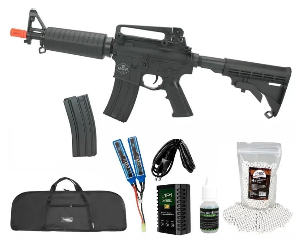 Rifle de Airsoft Elétrico AEG M4 A1 Echo S-1 6mm - QGK + Bateria + Carregador + Capa + BB's + Óleo de Silicone
