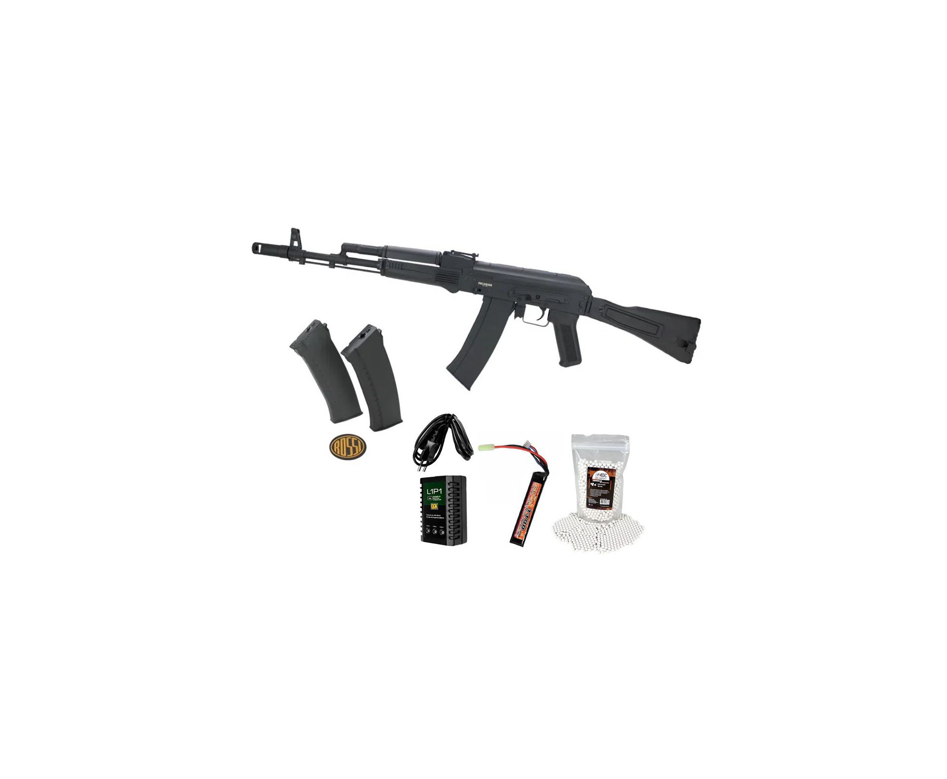 Rifle de Airsoft Neptune AK74 mosfet Full Metal 6mm - Rossi + Bateria + Carregador + BBs