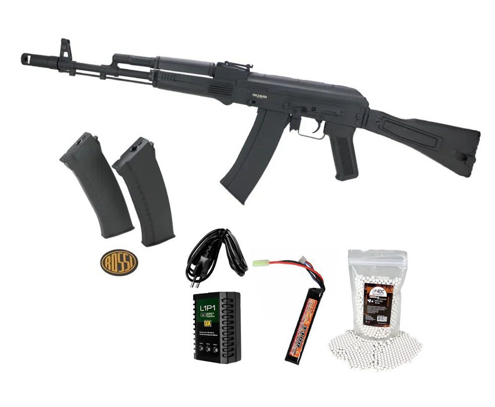Rifle de Airsoft Neptune AK74 Mosfet Full Metal 6mm - Rossi + Bateria + Carregador + BB'S