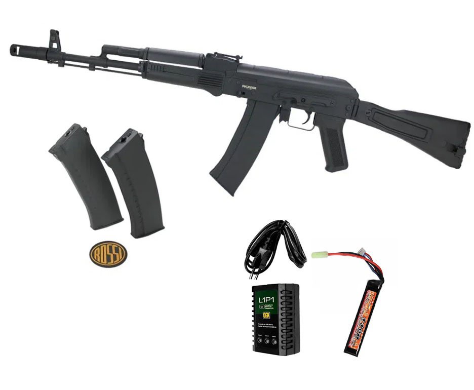 Rifle de Airsoft Neptune AK74 Mosfet Full Metal 6mm - Rossi + Bateria + Carregador