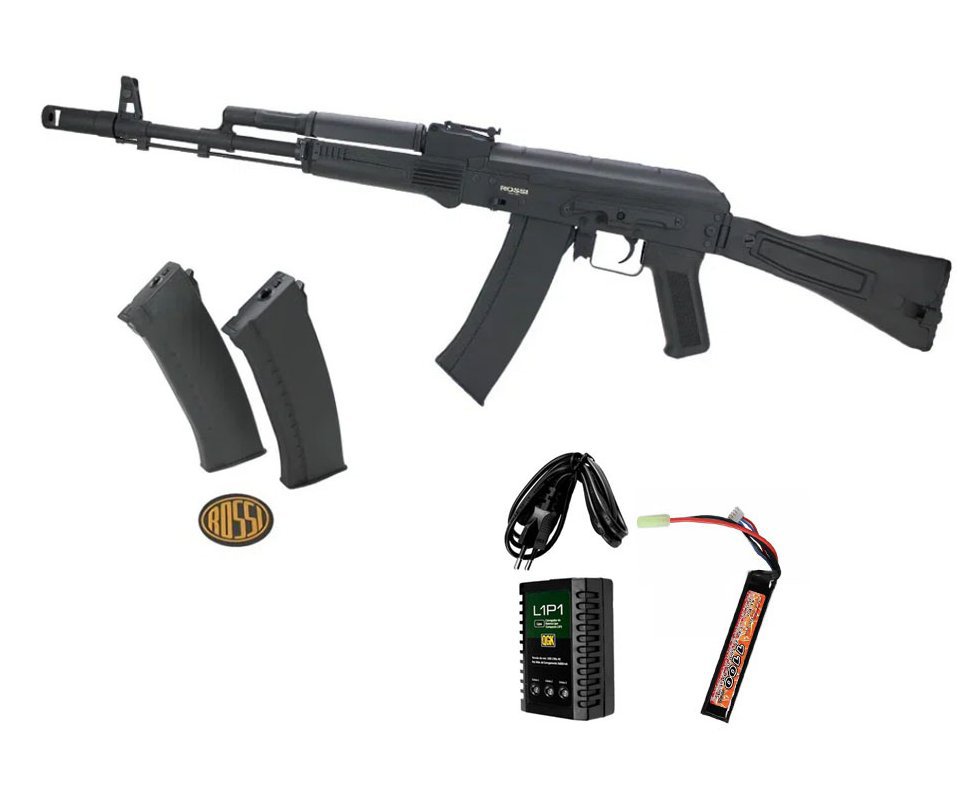 Rifle de Airsoft Neptune AK74 Mosfet Full Metal 6mm - Rossi + Bateria + Carregador