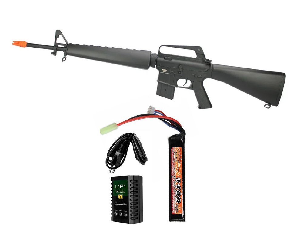 Rifle De Airsoft M16a1 Ar 15 Vietnã Cal 6.0mm Aeg Jing Gong + Bateria + Carregador