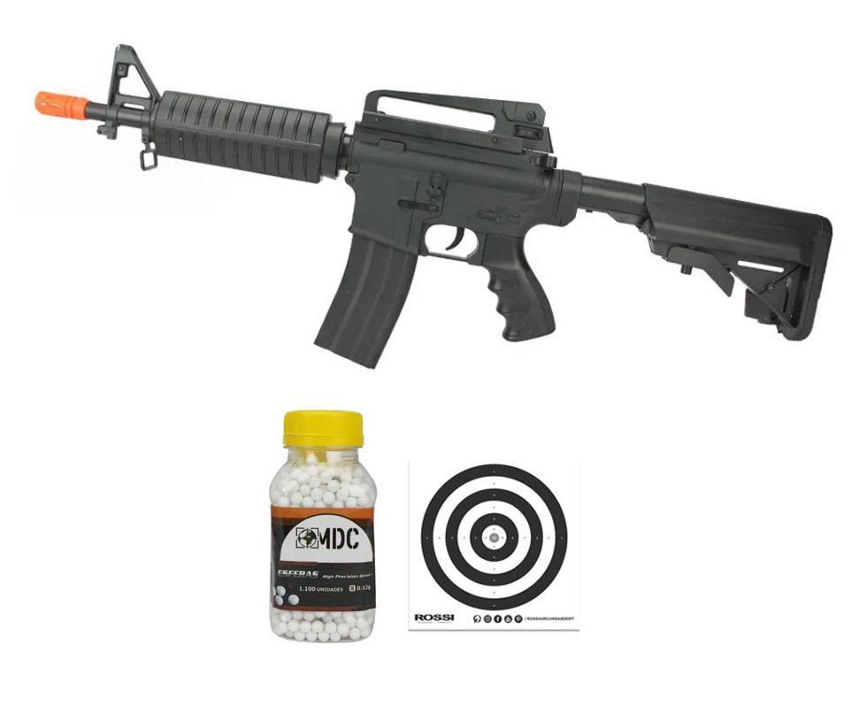 Rifle de Airsoft VG M4A1 CQB 8918 Spring Mola 6mm + Alvos + 1100 BBs